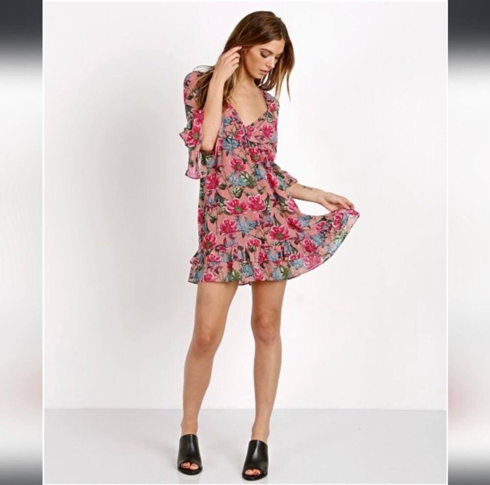 For Love And Lemons Churro Mini Dress in Pink Flamenco XS